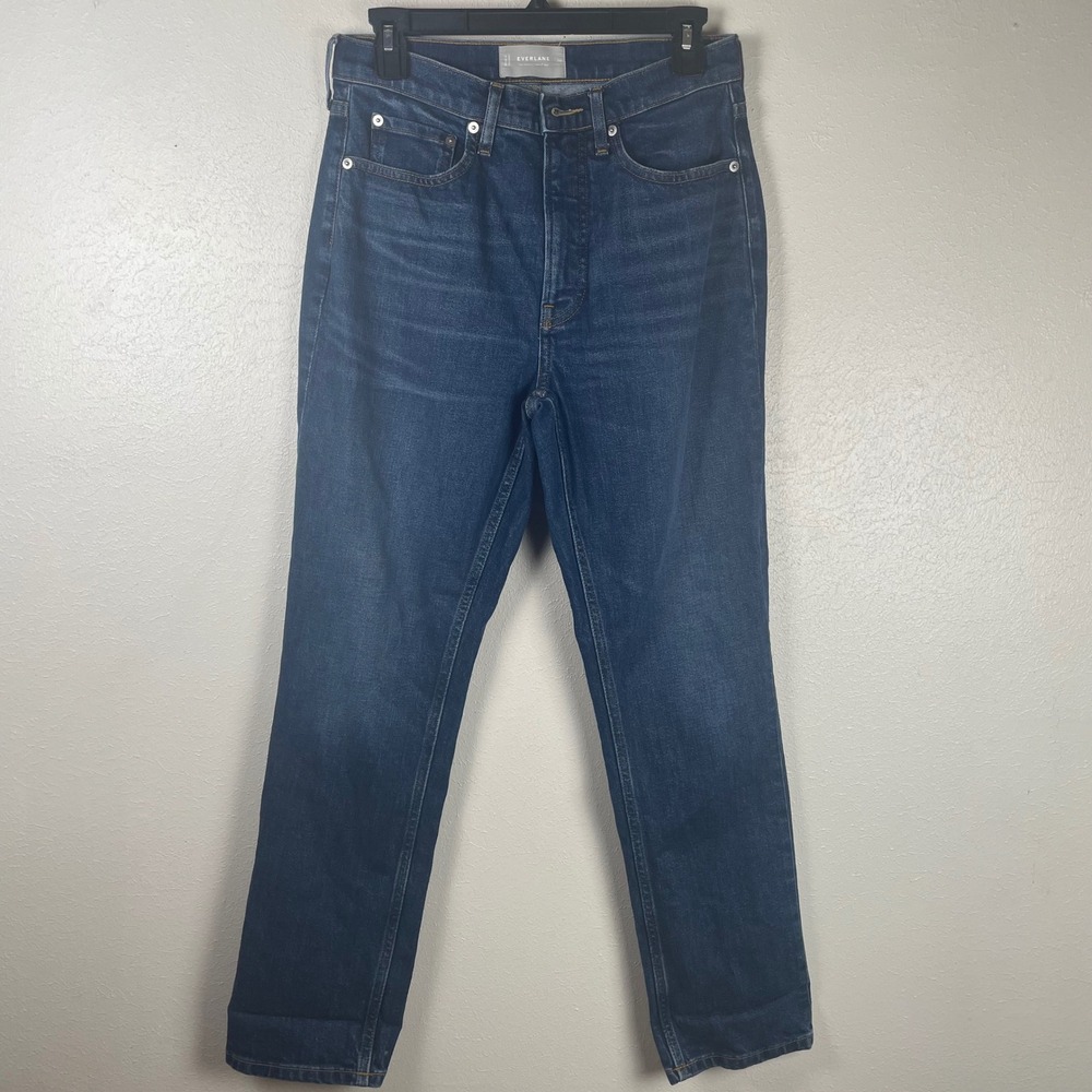 Everlane Women High Rise Straight Leg Jeans Medium Indigo‎ Organic Cotton 28x28